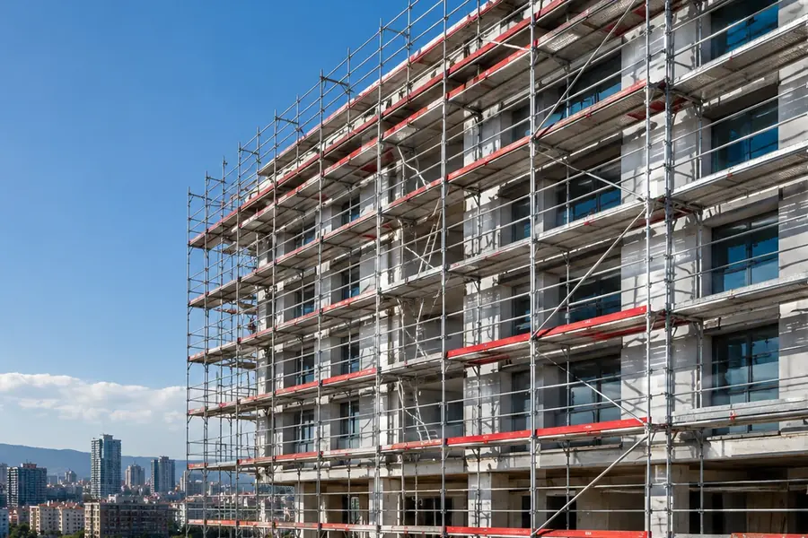 Yapı cephesinde profesyonel iskele uygulaması