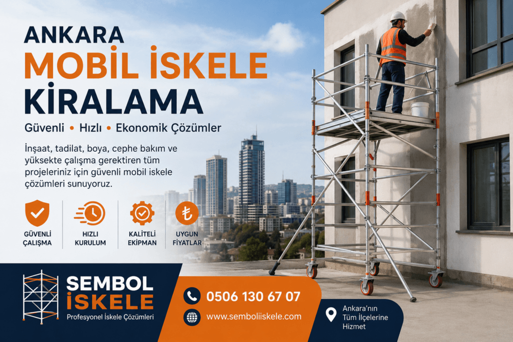 Ankara mobil iskele kiralama hizmeti kapsamında Sembol İskele tarafından güvenli alüminyum mobil iskele ile dış cephe çalışması gerçekleştirilmektedir.