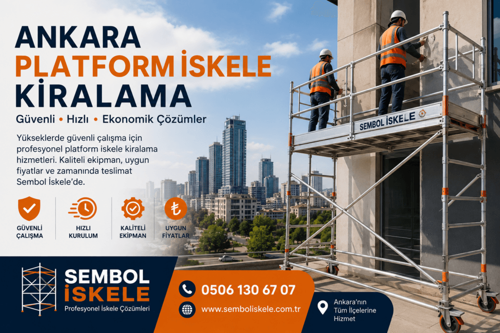 Ankara platform iskele kiralama hizmeti kapsamında Sembol İskele tarafından güvenli platform iskele sistemi ile dış cephe çalışması gerçekleştirilmektedir.