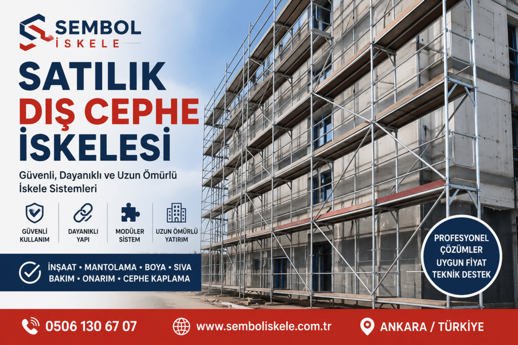 Sembol İskele tarafından sunulan satılık dış cephe iskelesi sistemi ile güvenli ve dayanıklı yüksekte çalışma çözümü.